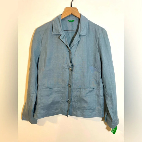 United Colors Of Benetton Tops - United Colors of Benetton Linen Casual Shirt Jacket Womens 42 (6) Lt Blue Italy